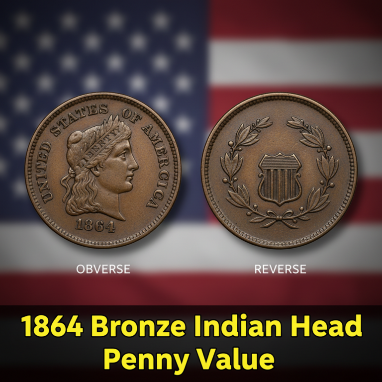 1864 bronze indian head penny value and what colle