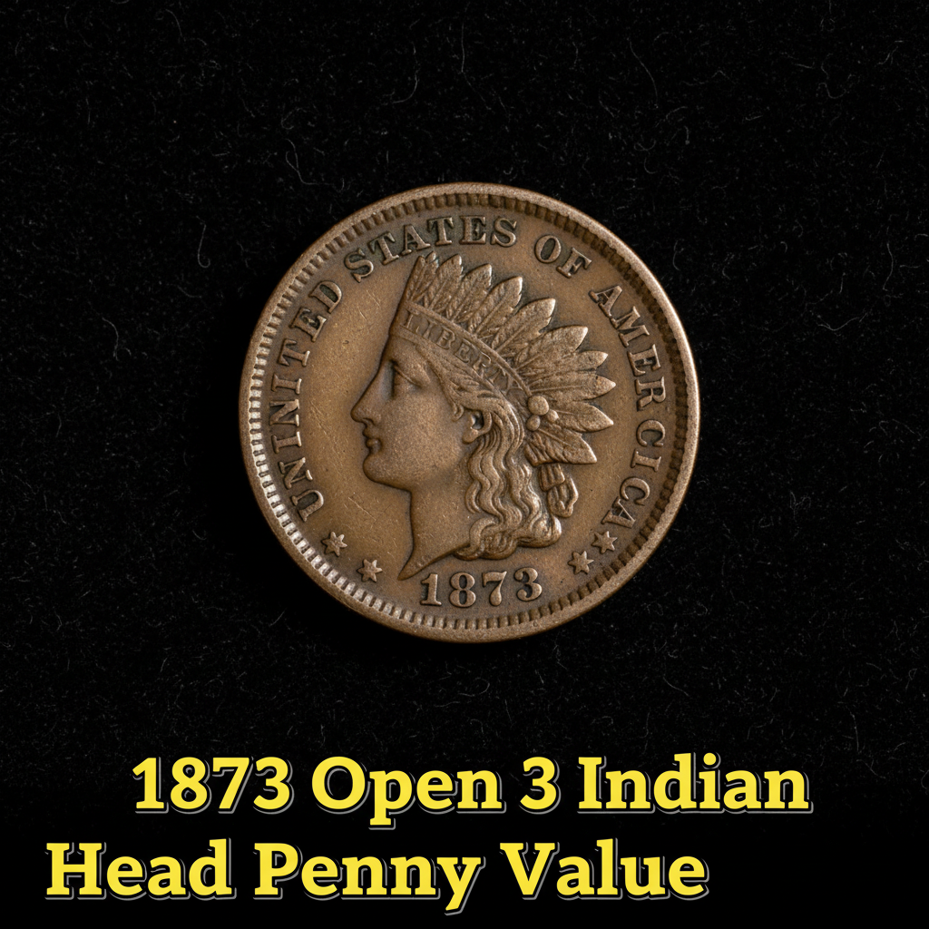 1873 open 3 indian head penny value what this rare